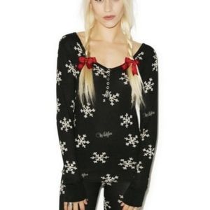 WILDFOX Snowed In Sleep Light Waffle Knit Henley Thermal